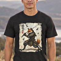 Load image into Gallery viewer, Samurai Fox T‑Shirt Vintage Japanese Ukiyo-e Style Fox Warrior Tee